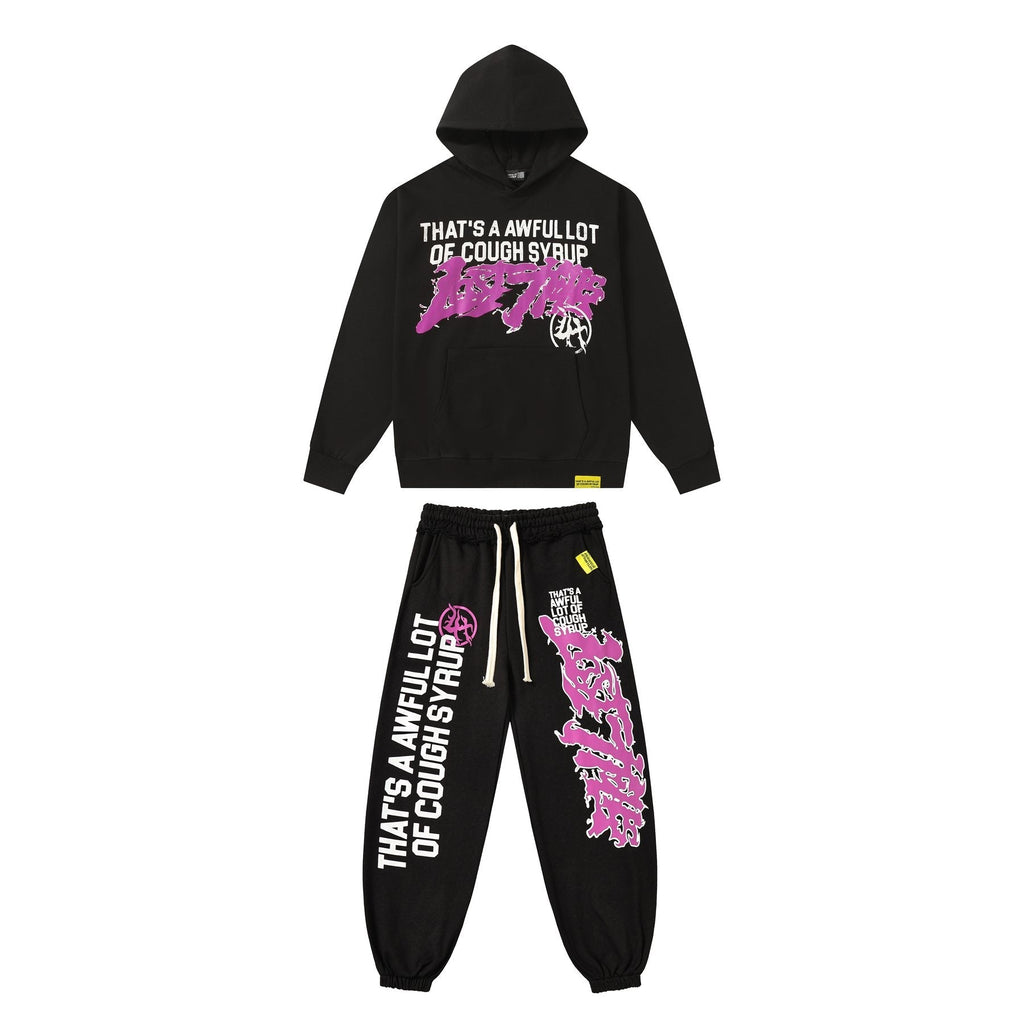 THAT'S A AWFUL LOT OF COUGH SYRUP Black Graphic Hoodie & Sweatpants Matching Set ¡ª front