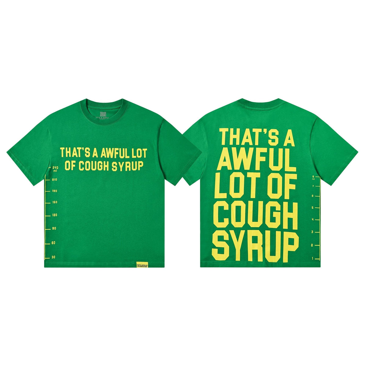 THAT'S A AWFUL LOT OF COUGH SYRUP Yellow Wordmark Short-Sleeve T-Shirt ¡ª comparison